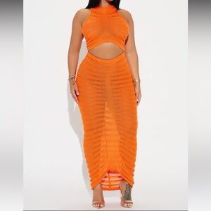 NEW FashionNova Knit Sheer Cover Up Maxi Skirt Top Set
